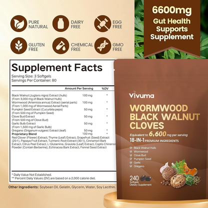 Wormwood Black Walnut Cloves | 18-in-1 | 240 Softgels